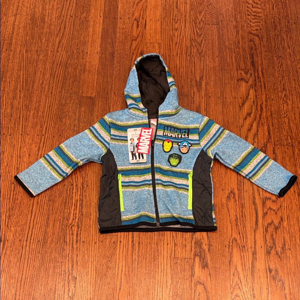 Marvel Boys Striped Fleece Jacket — Size 3T — New with Tags